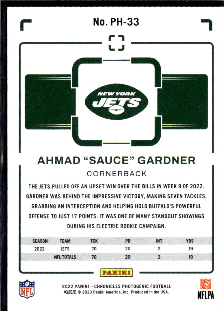 Ahmad Gardner 2022 Chronicles Photogenic Red Rookie RC 63/199 New York Jets