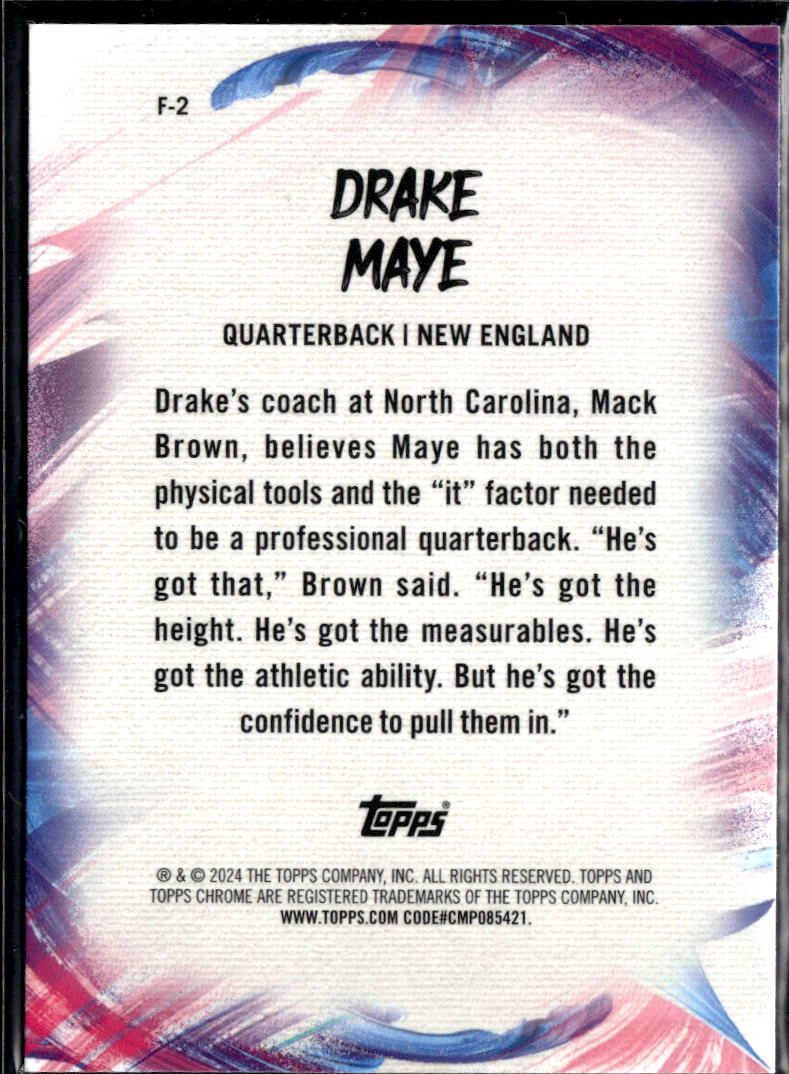 Drake Maye 2024 Topps Chrome Finesse Pink Refractor Rookie New England Patriots