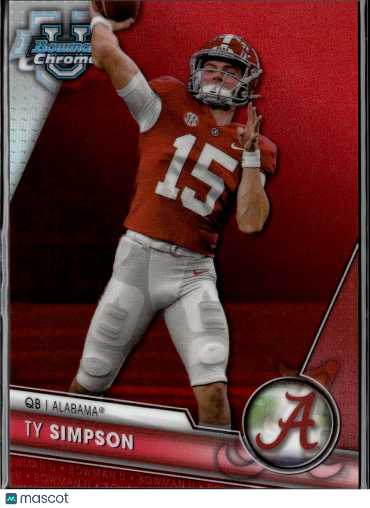 Ty Simpson 2023 Bowman Chrome Red Refractor RC 4/5 Alabama Crimson Tide
