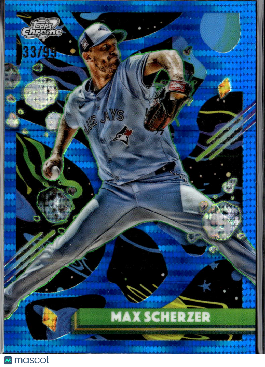 Max Scherzer 2025 Topps Chrome Cosmic Blue Refractor 33/99 Toronto Blue Jays