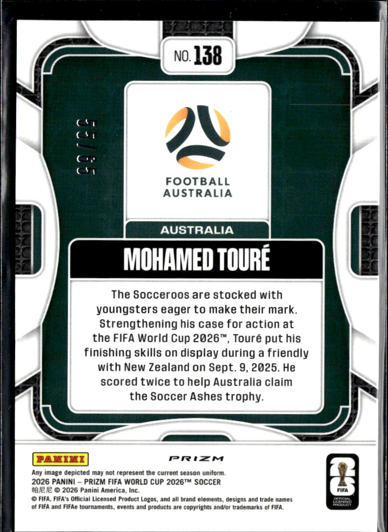 Mohamed Toure 2026 Prizm FIFA World Cup Pink Wave RC Rookie 55/65 Australia