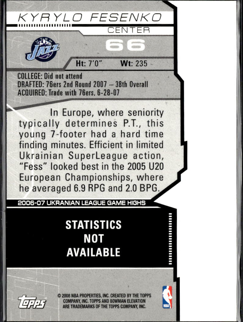 Kyrylo Fesenko 2007 Topps Elevation Rookie 76/99 Utah Jazz