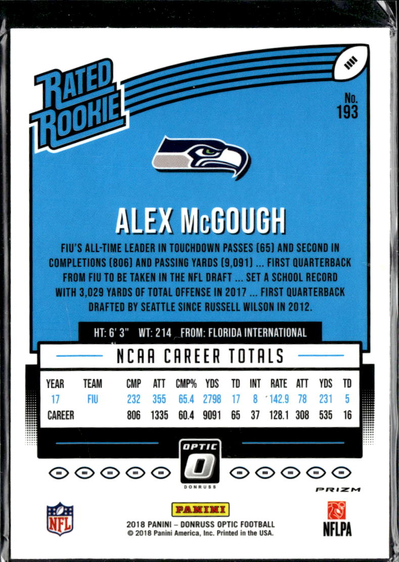 Alex McGough 2018 Optic Green Velocity Rated Rookie Seattle Seahawks