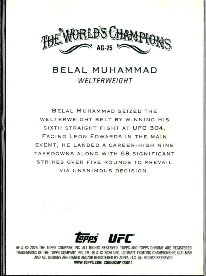 Belal Muhammad 2026 Topps Chrome Allen & Ginter UFC Blue 190/199