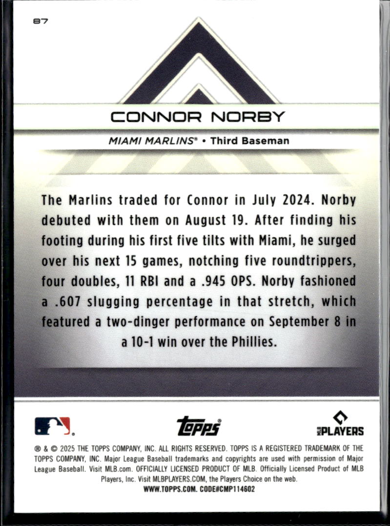 Connor Norby 2025 Topps Transcendent RC Miami Marlins