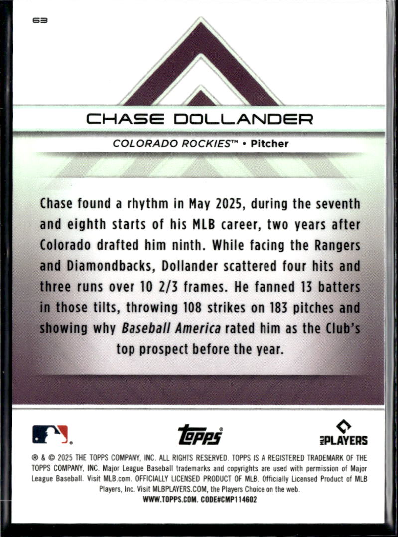 Chase Dollander 2025 Topps Transcendent RC Colorado Rockies