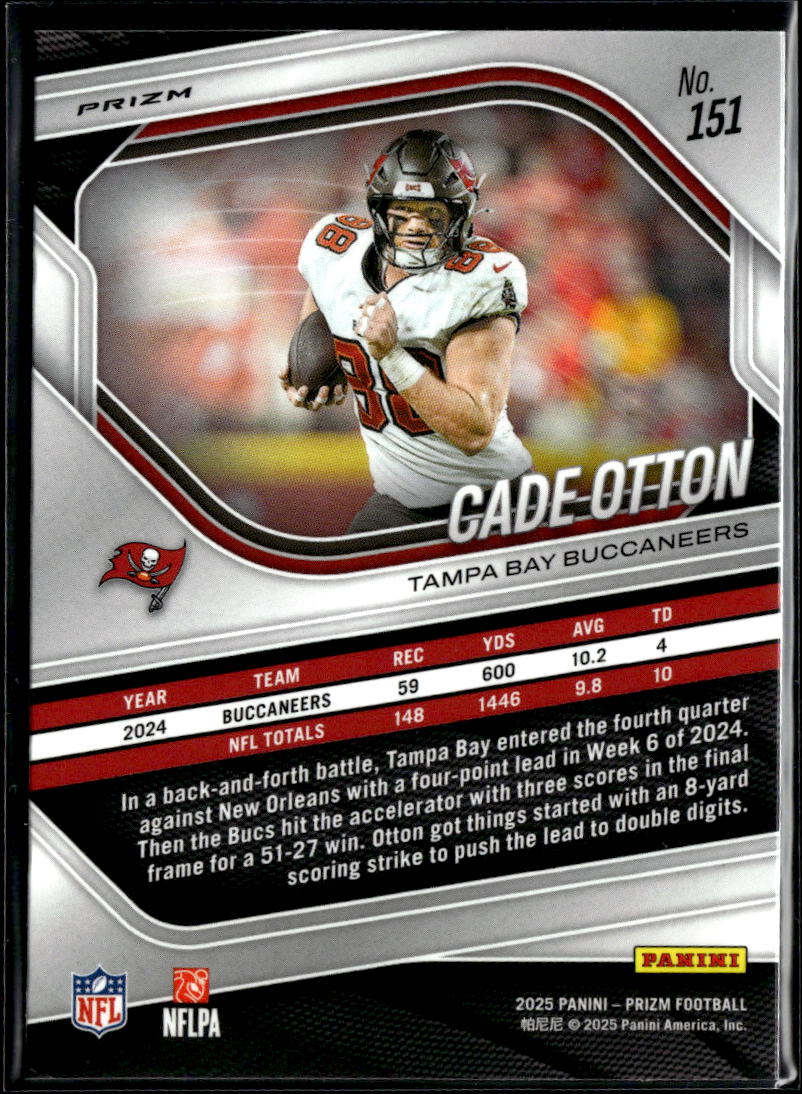 Cade Otton 2025 Panini Prizm Red Sparkle Prizm SSP Tampa Bay Buccaneers