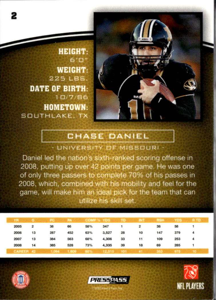 Chase Daniel 2009 Press Pass Reflectors Gold RC 96/500 Missouri Tigers