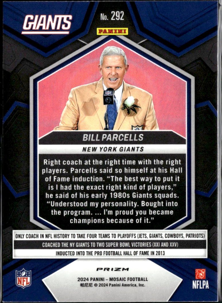 Bill Parcells 2024 Mosaic Red Sparkle SSP HOF New York Giants