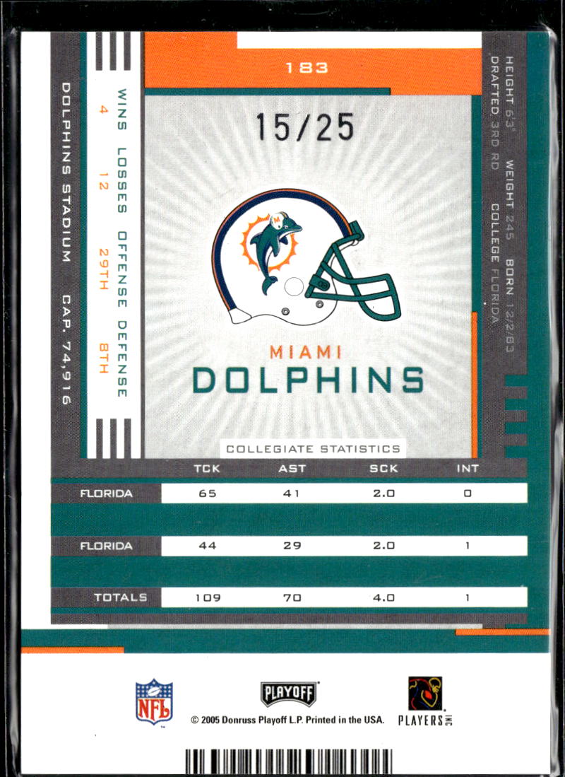 Channing Crowder 2005 Playoff Contenders Ticket Playoff 15/25 Miami Dolphins