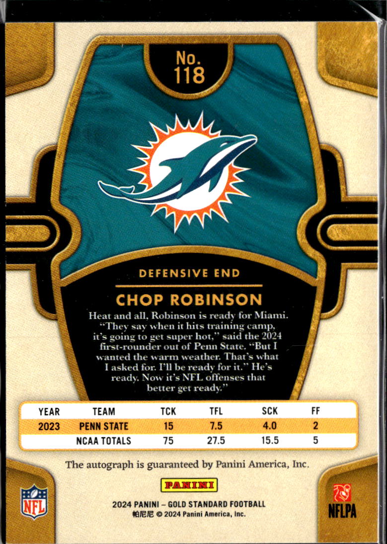 Chop Robinson 2024 Gold Standard Auto Autograph RC 58/199 Miami Dolphins