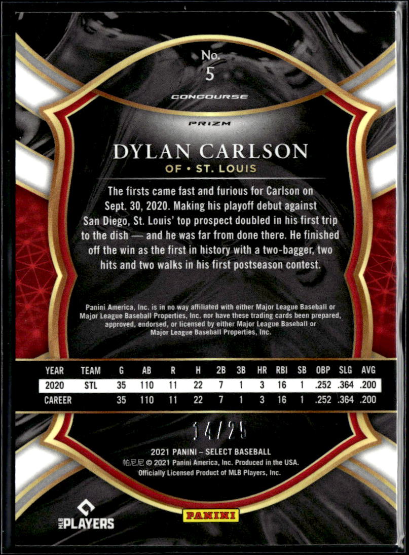 Dylan Carlson 2021 Select RC Cracked Ice Prizm RC 14/25 St. Louis Cardinals
