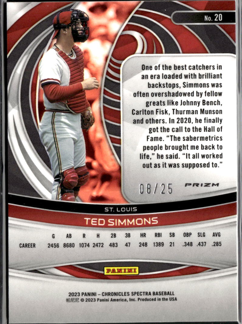 Ted Simmons 2023 Spectra Red Disco Prizm 8/25 St. Louis Cardinals