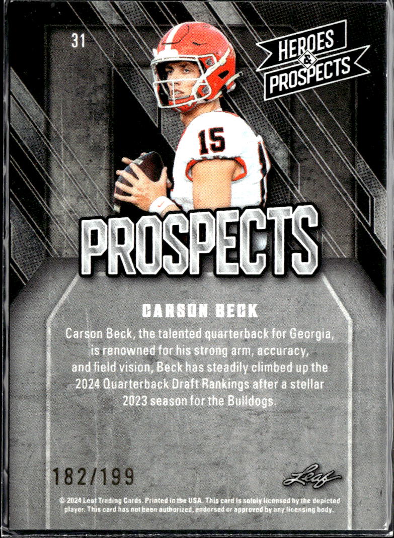 Carson Beck 2024 Leaf Heroes & Prospects Rookie RC 182/199 Georgia Bulldogs