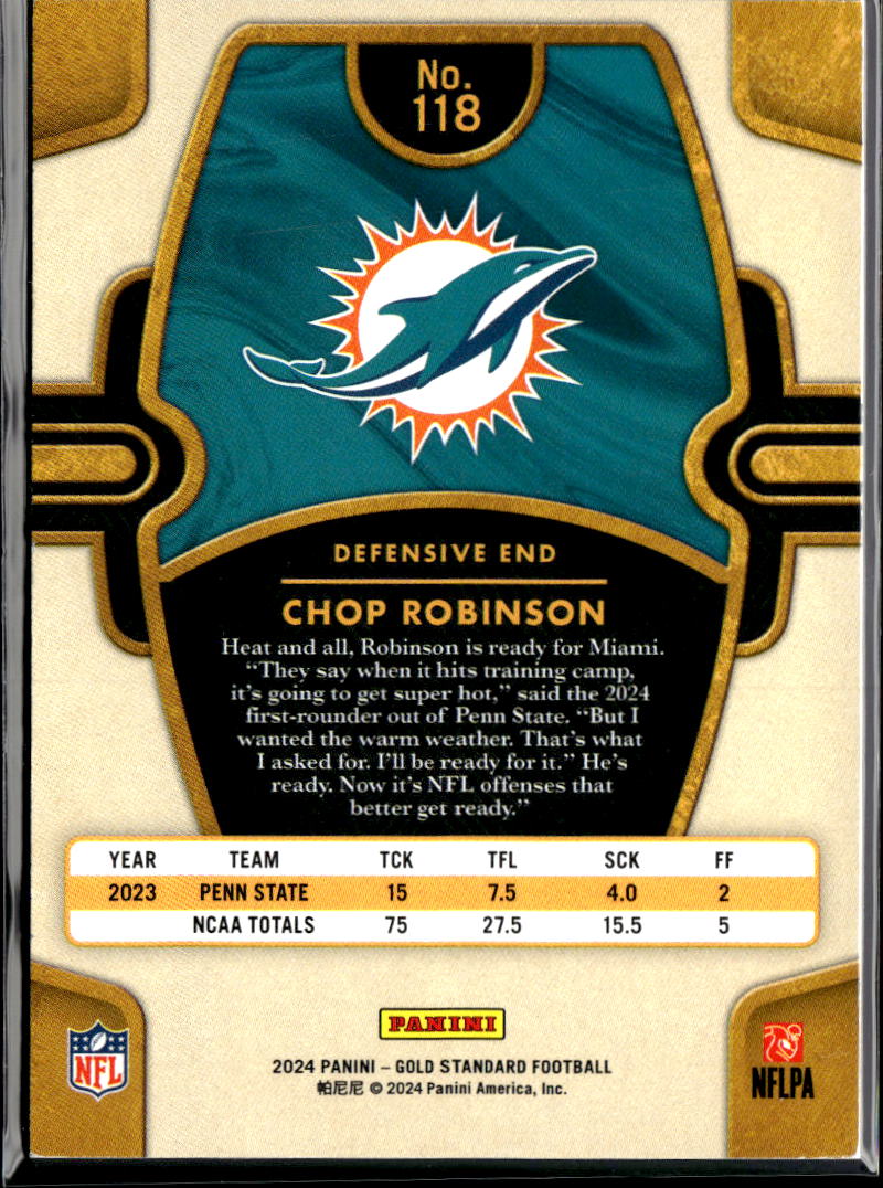 Chop Robinson 2024 Gold Standard Rookie RC 99/99 Miami Dolphins