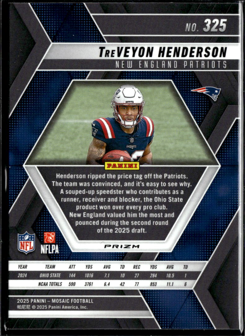 TreVeyon Henderson 2025 Mosaic Blue Scope Prizm Rookie RC New England Patriots