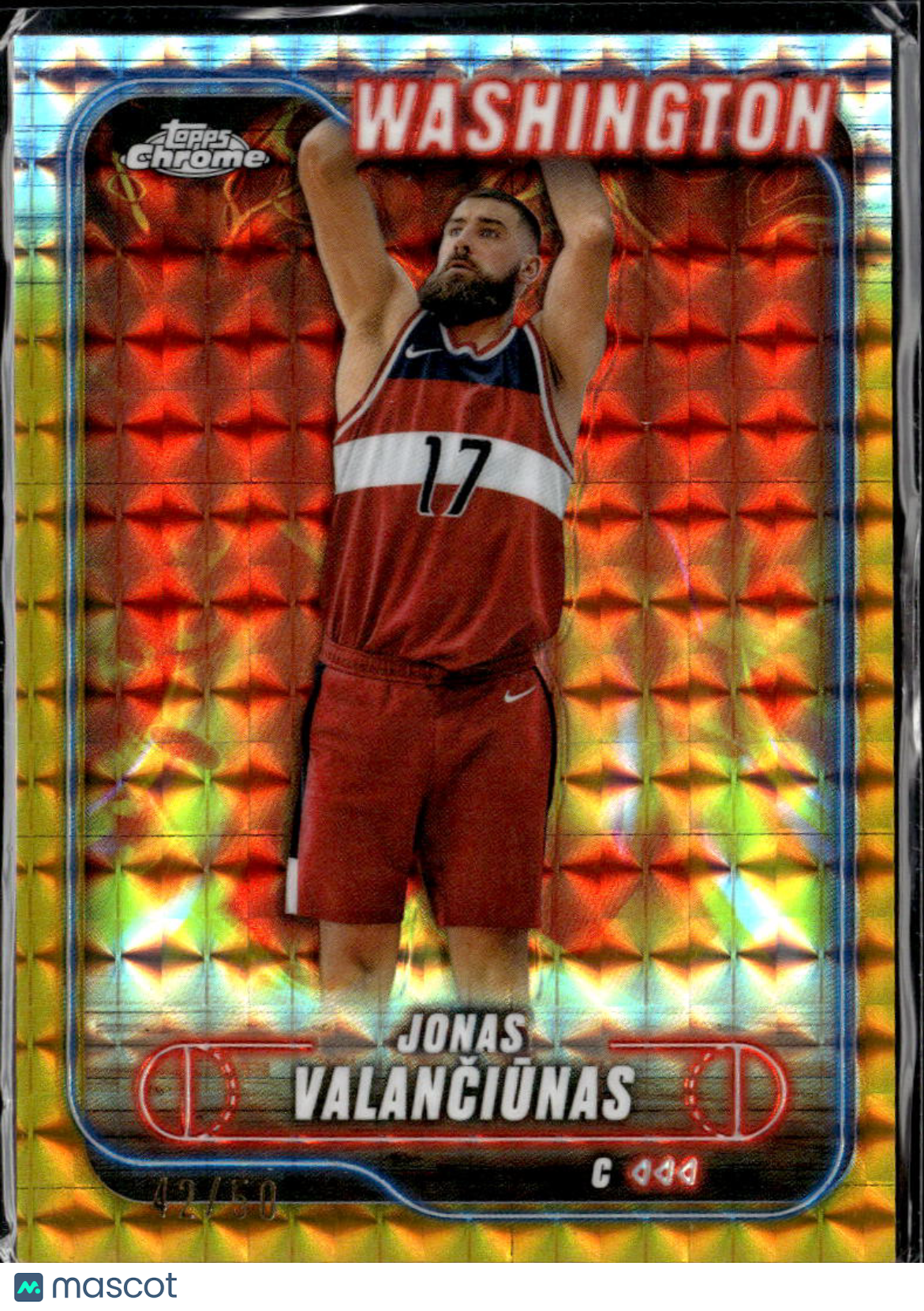 Jonas Valančiūnas 2025 Topps Chrome GOLD Refractor 42/50 Washington Wizards