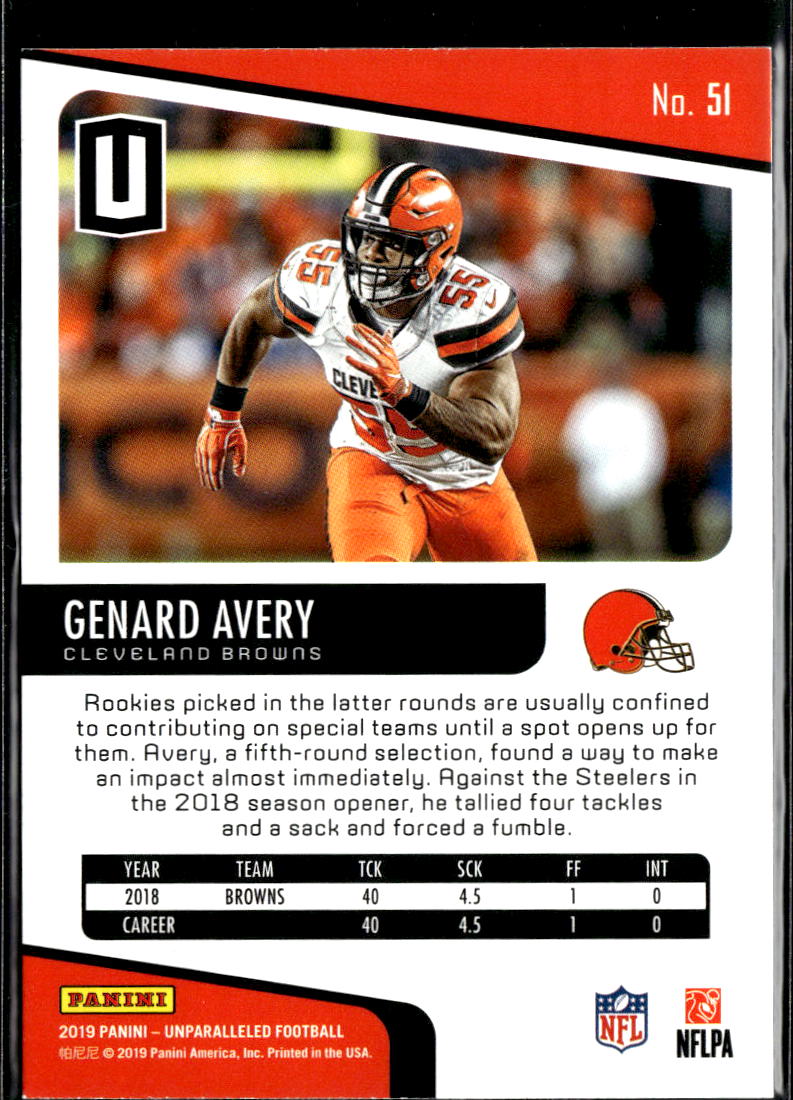 Genard Avery 2019 Panini Unparalleled Rookie RC Cleveland Browns