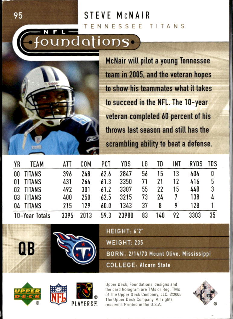Steve McNair 2005 Upper Deck Foundations Exclusive GOLD 44/99 Tennessee Titans