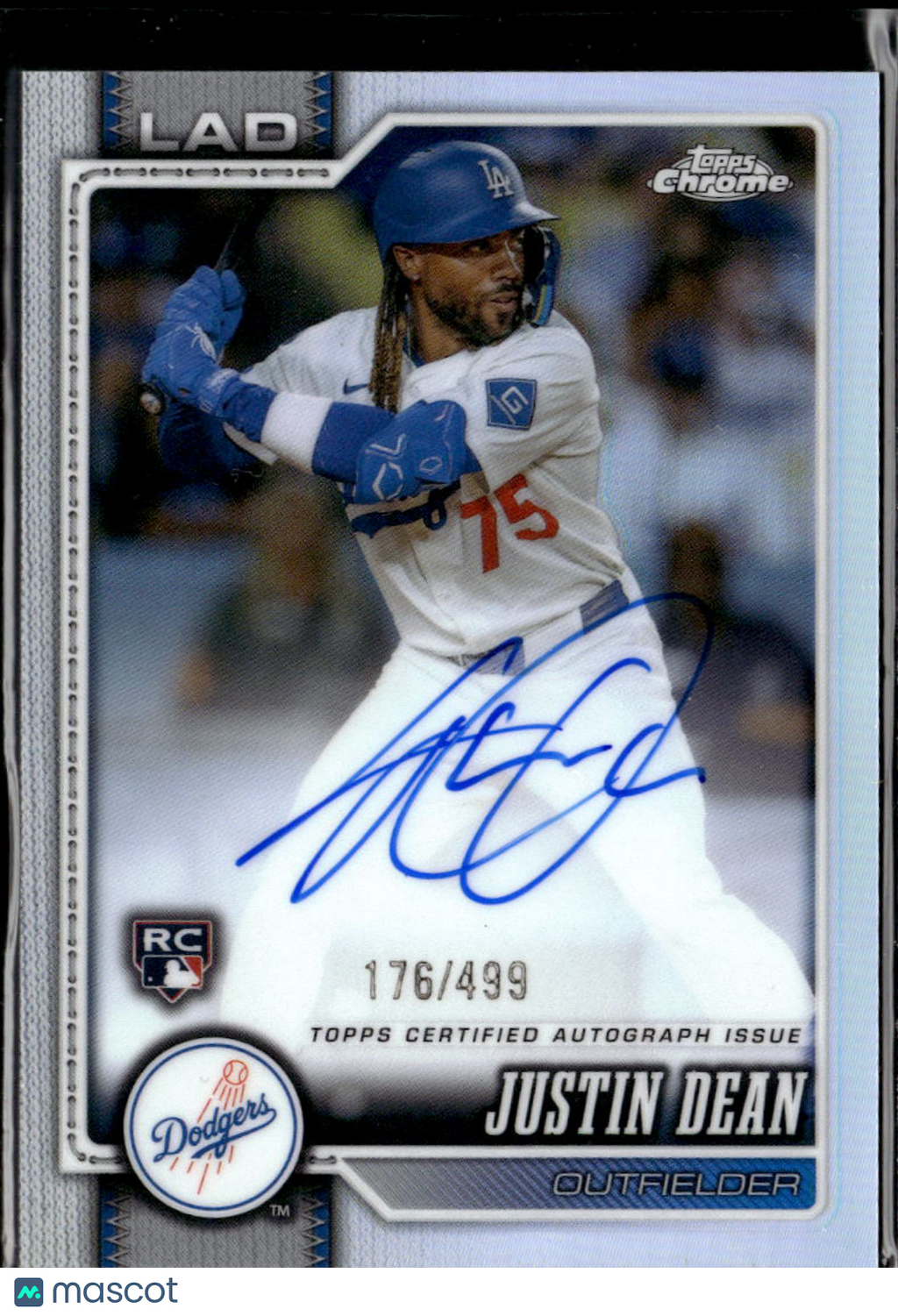 Justin Dean 2026 Topps Chrome Auto Autograph RC 176/499 Los Angeles Dodgers