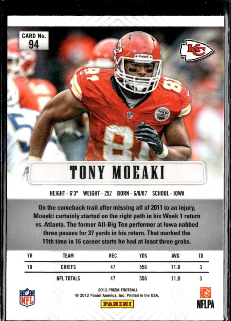 Tony Moeaki 2012 Panini Prizm 1st Year Prizm Kansas City Chiefs