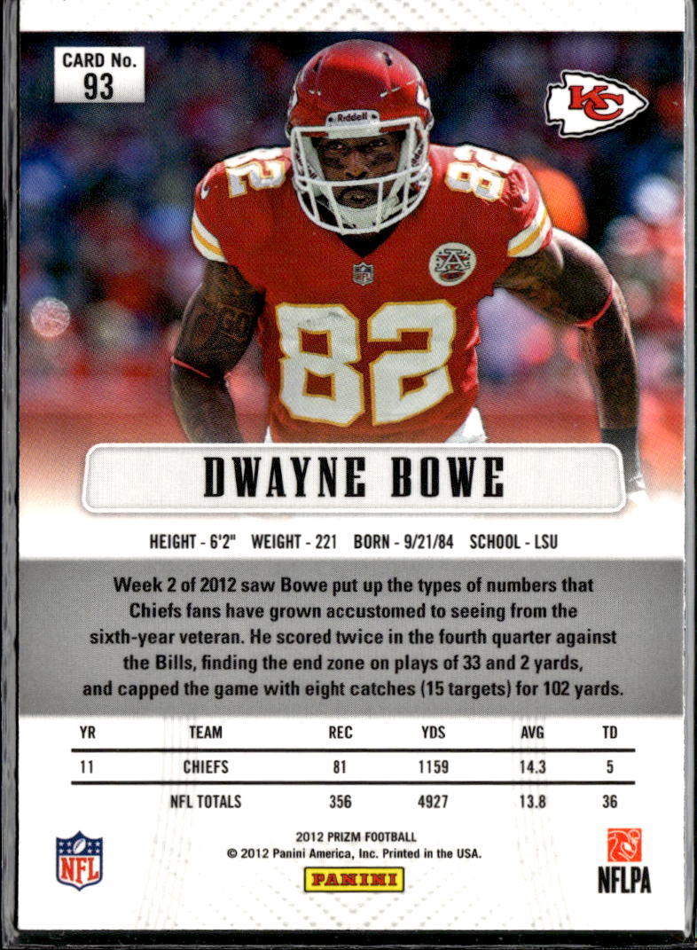 Dwayne Bowe 2012 Panini Prizm 1st Year Prizm Kansas City Chiefs