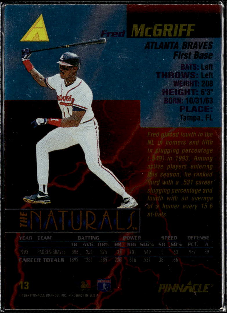 Fred McGriff 1994 Pinnacle The Naturals Atlanta Braves