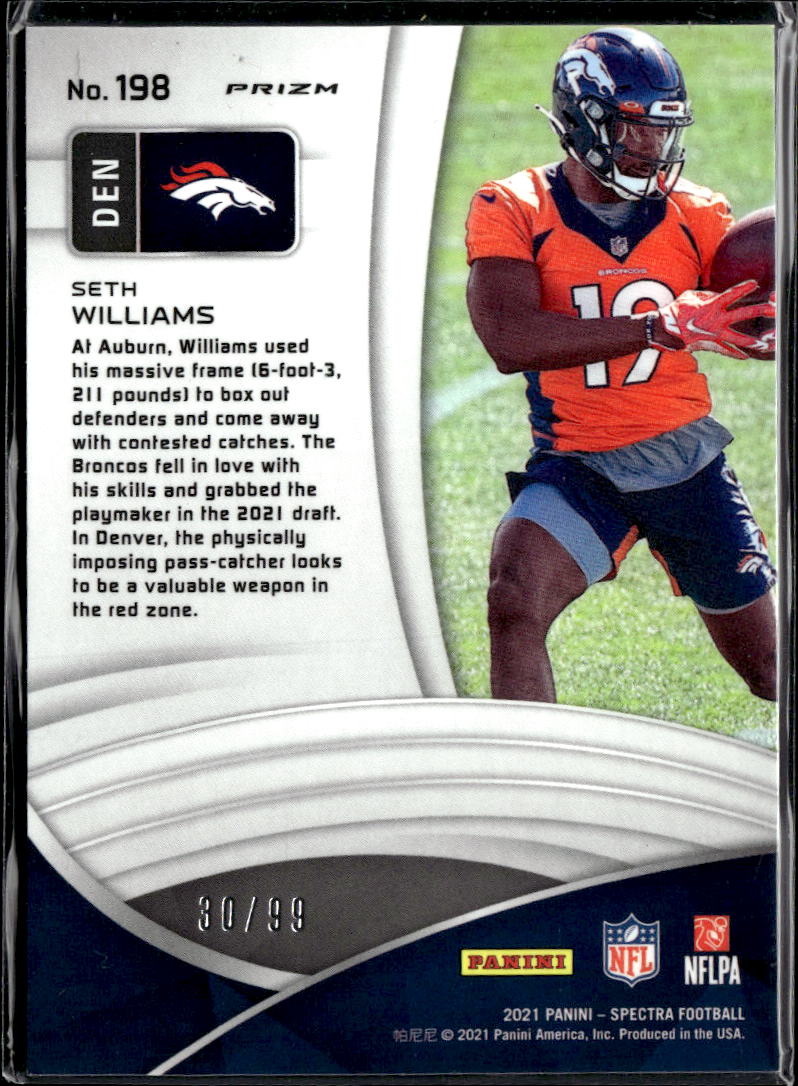 Seth Williams 2021 Spectra Prizm Rookie RC 30/99 Denver Broncos