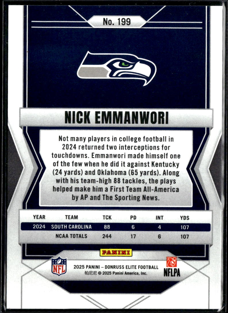 Nick Emmanwori 2025 Elite  Aspirations Green Rookie /999 Seattle Seahawks