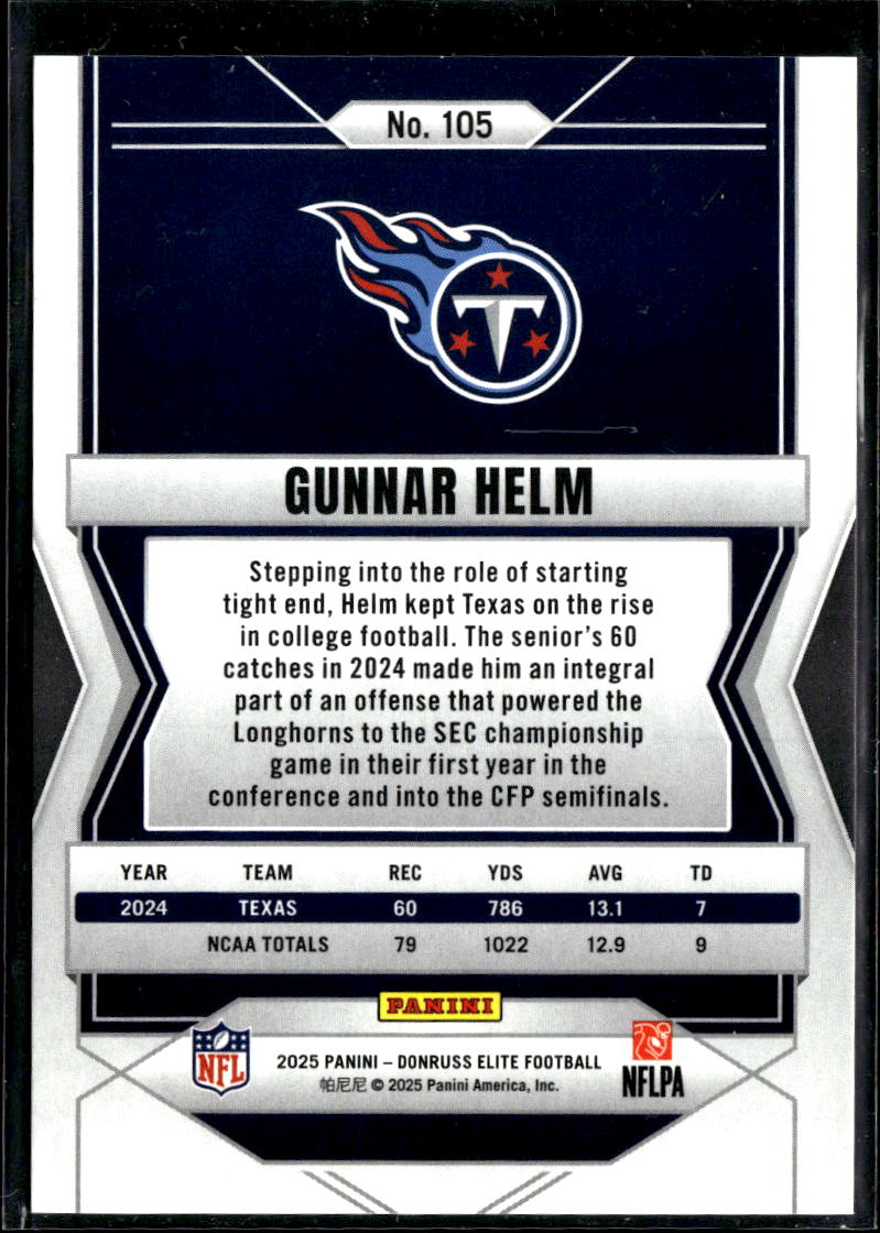 Gunnar Helm 2025 Elite Green Aspirations /999 Tennessee Titans