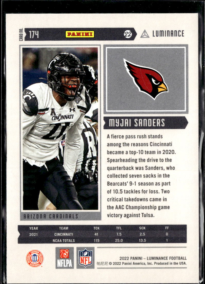 Myjai Sanders 2022 Luminance Gold Rookie RC /249 Arizona Cardinals