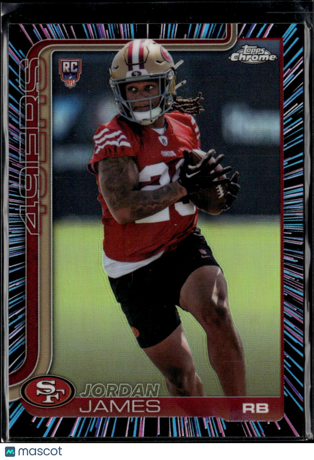 Jordan James 2025 Topps Chrome Neon Pulse Refractor RC San Francisco 49ers