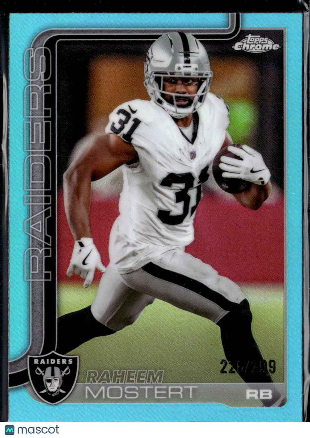 Raheem Mostert 2025 Topps Chrome Aqua Refractor /299 Las Vegas Raiders