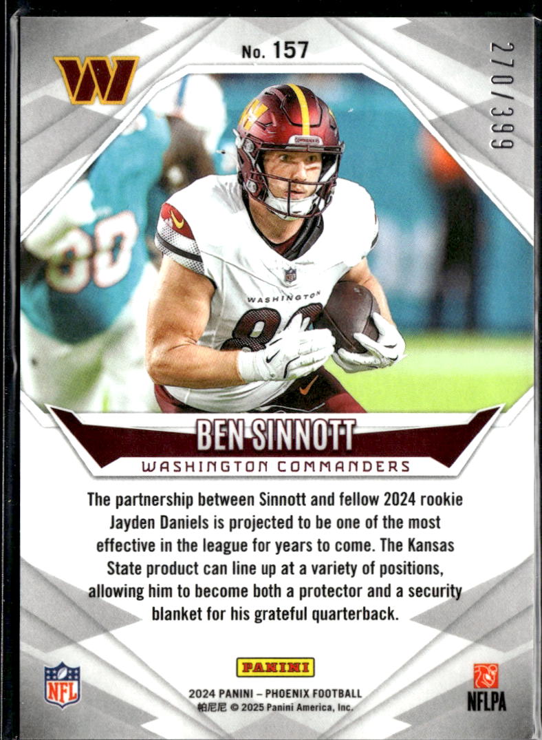 Ben Sinnott 2025 Panini Phoenix RC /399 Washington Commanders
