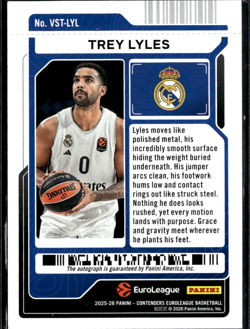Trey Lyles 2026 Panini Contenders EuroLeague Auto Autograph Real Madrid