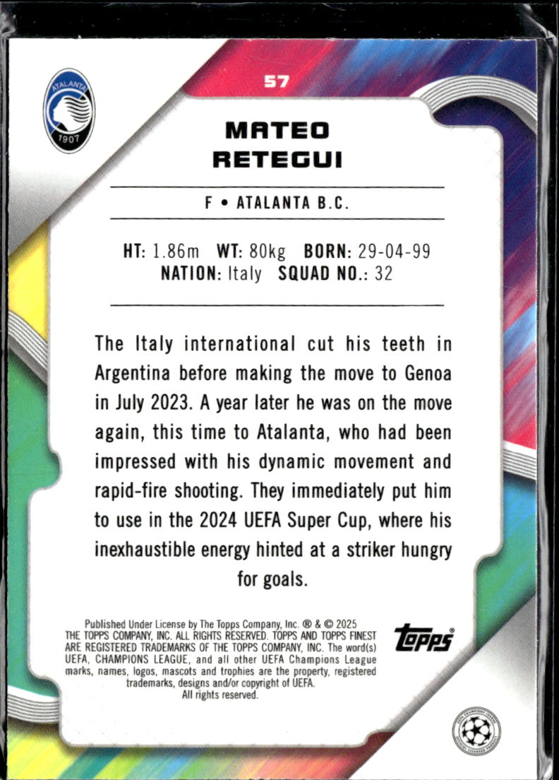 Mateo Retegui 2025 Topps Finest UEFA Club Competitions /275 Atalanta B.C.
