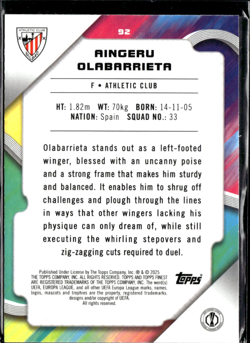 Aingeru Olabarrieta 2025 Topps Finest RC Pink Refractor /250 Athletic Club