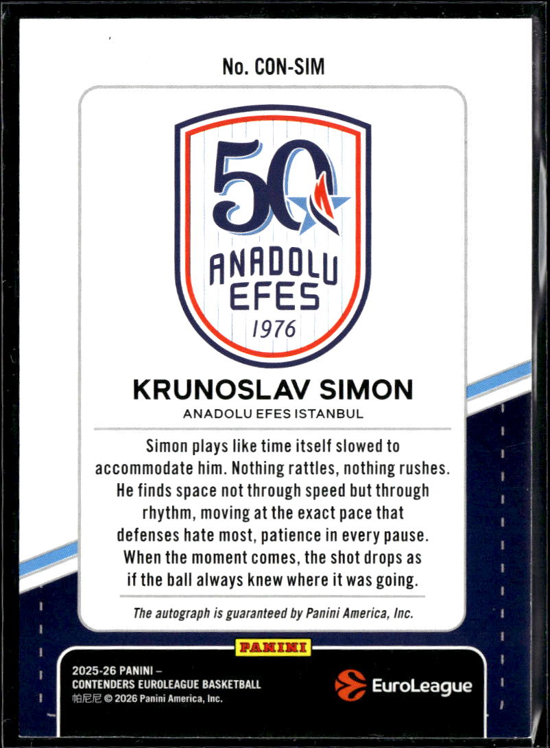 Krunoslav Simon 2026 Contenders EuroLeague Auto Autograph /99 Efes Istanbul