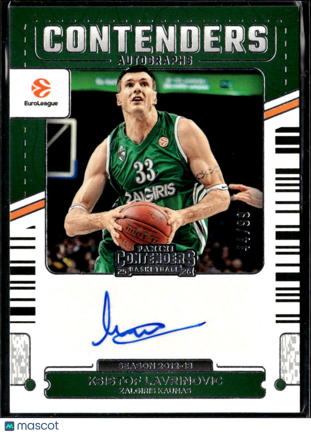 Ksistof Lavrinovic 2026 Contenders EuroLeague Auto Autograph /99 Zalgiris Kaunas