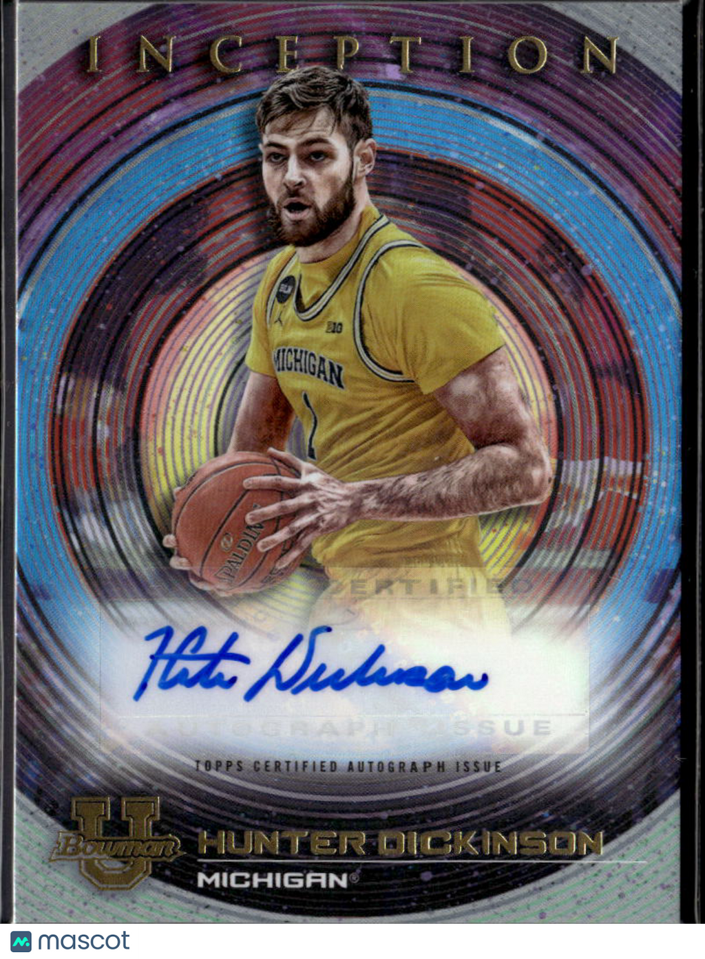 Hunter Dickinson 2023 Bowman Inception Auto Autograph RC Michigan Wolverines