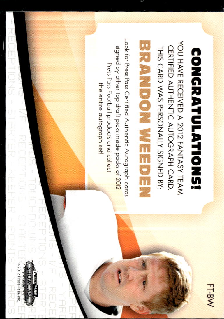 Brandon Weeden 2012 Press Pass Auto Autograph Rookie RC OSU 17/50