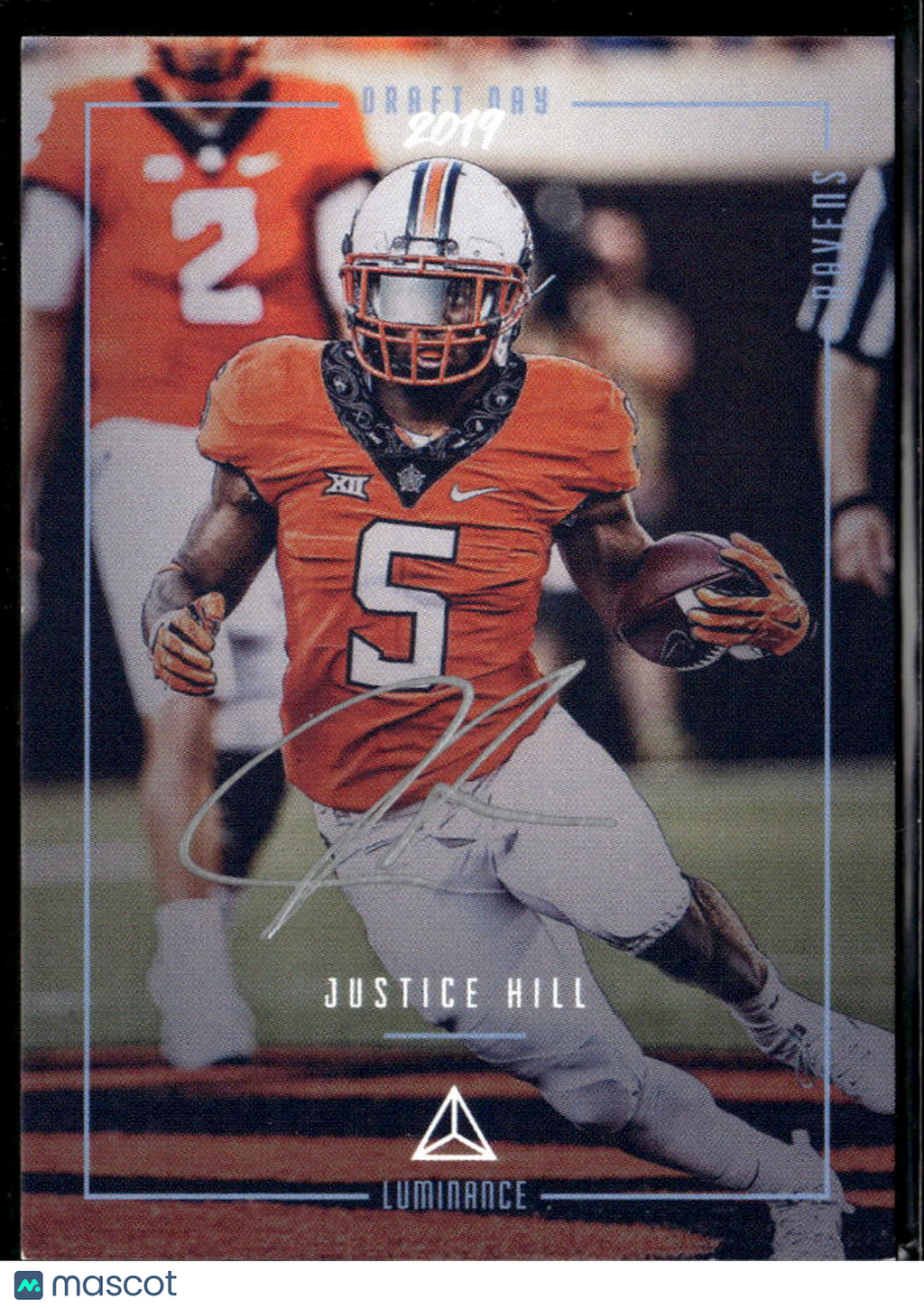 Justice Hill 2019 Luminance Draft Day Auto Autograph RC OSU Ravens