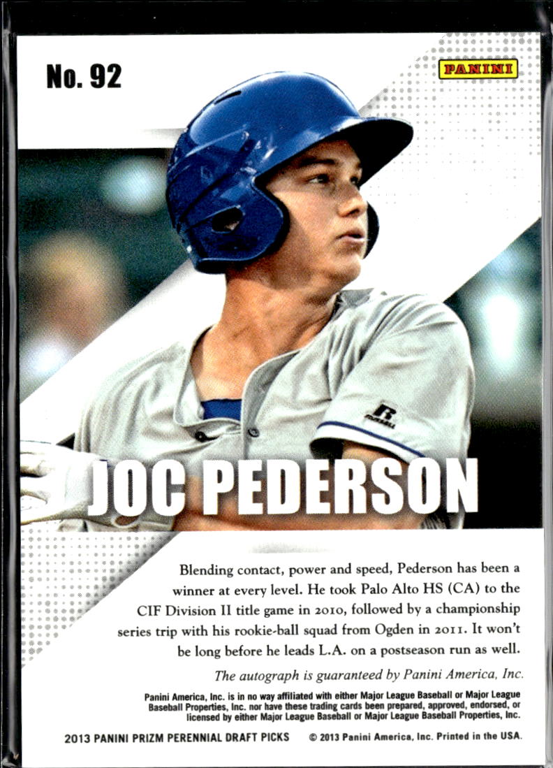 Joc Pederson 2013 Prizm Perennial Draft Auto Autograph RC Los Angeles Dodgers