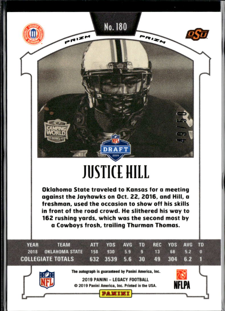 Justice Hill 2019 Legacy GOLD Auto Autograph RC 49/50 Oklahoma State OSU