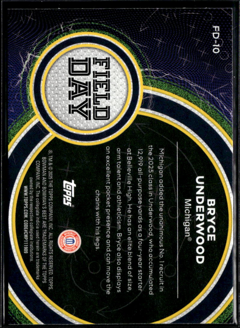 Bryce Underwood 2025 Bowman's Best Field Day Shimmer RC Michigan Wolverines
