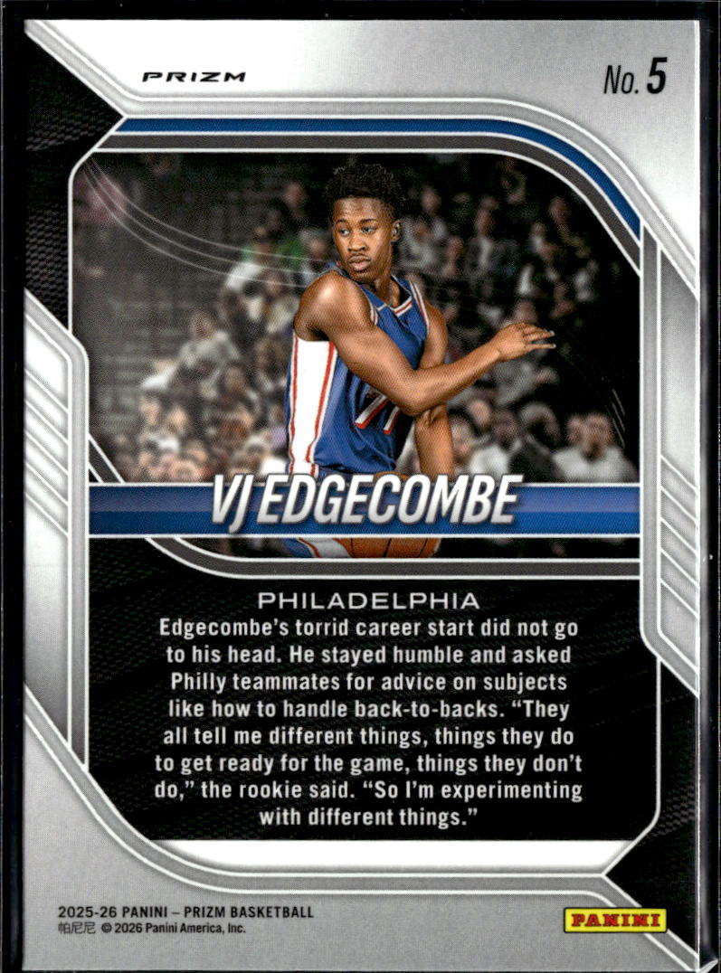 VJ Edgecombe 2025 Prizm Silver Prizm Rookei RC Philadelphia 76ers