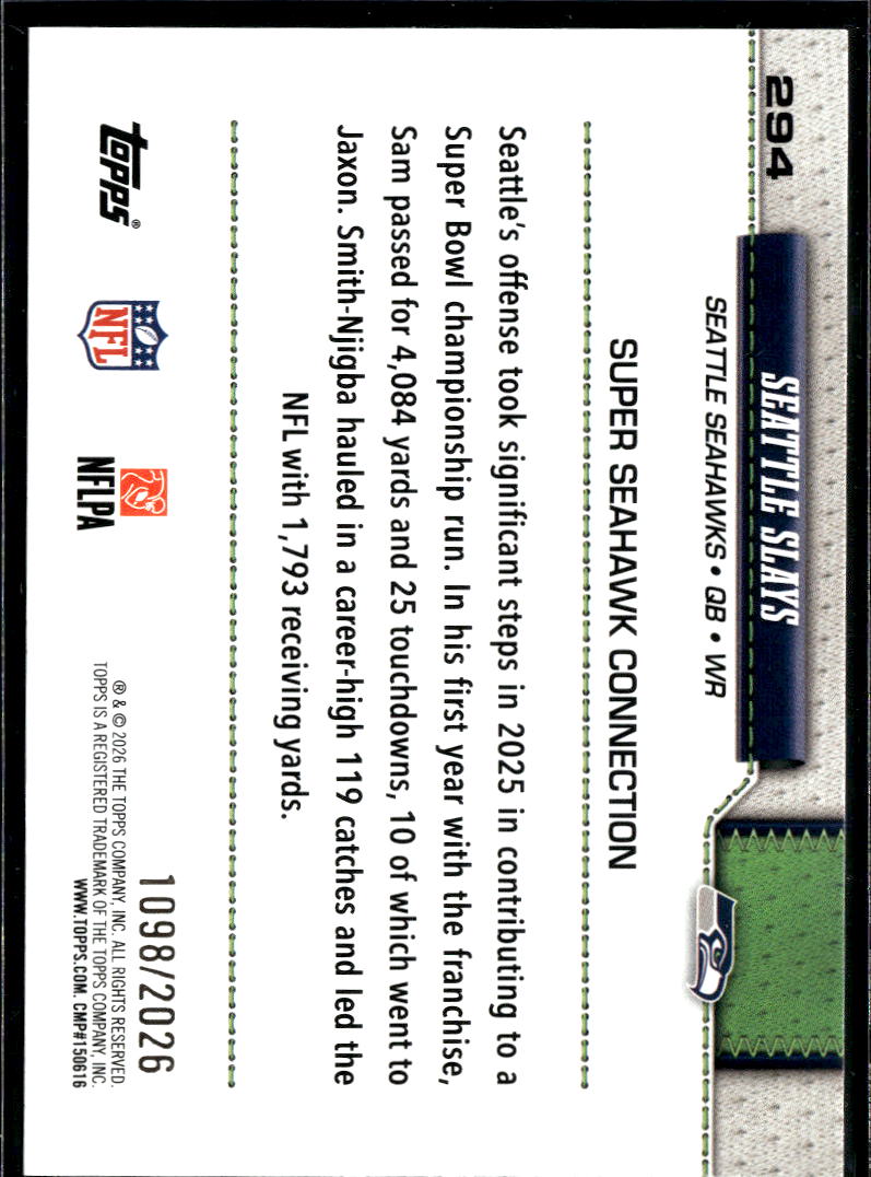 Seattle Seahawks Slays 2026 Topps Team Card GOLD 1098/2026
