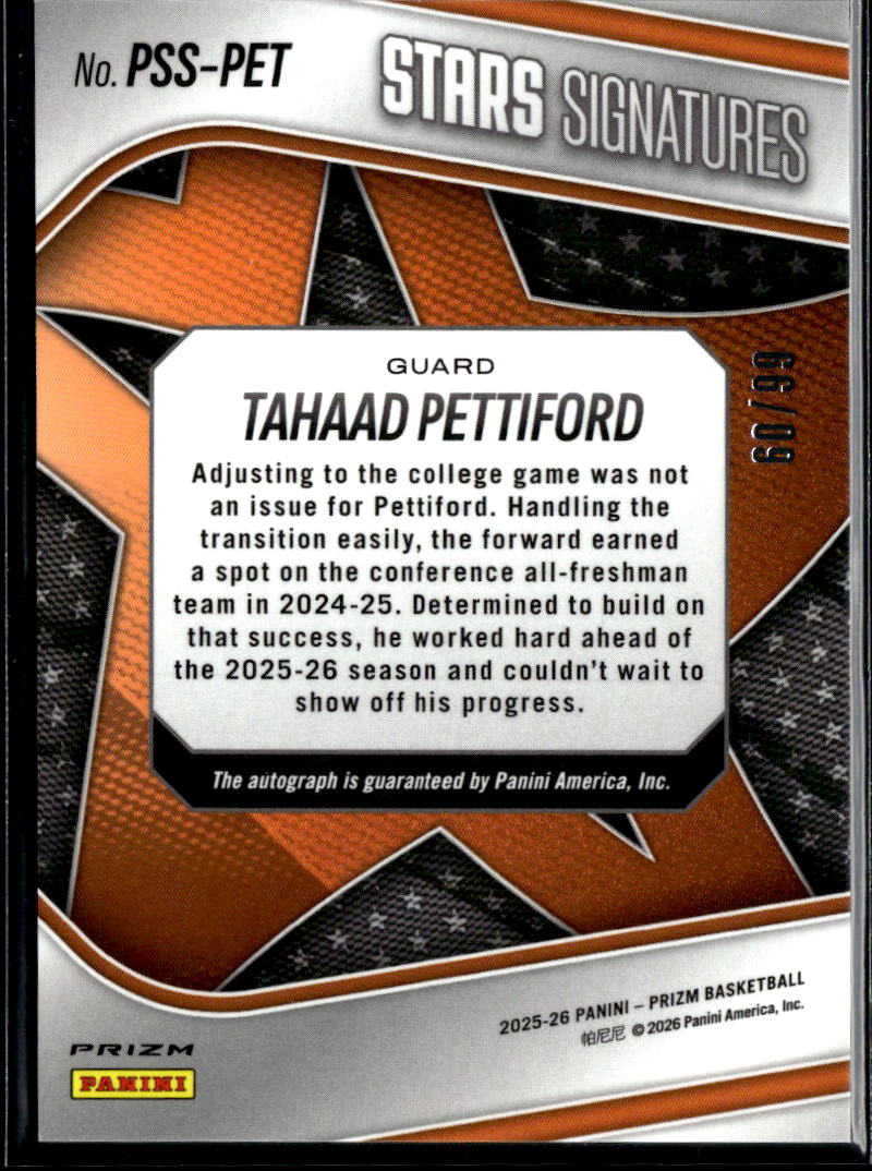 Tahaad Pettiford 2026 Prizm Draft Auto Autograph RC 60/99