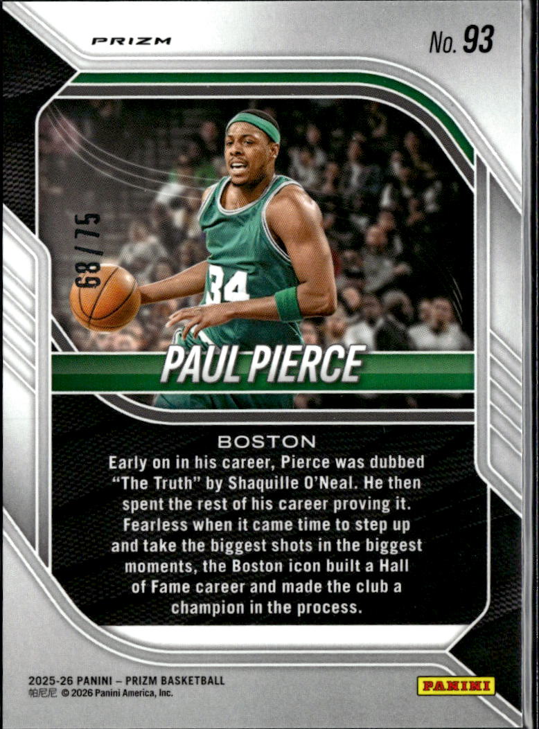 Paul Pierce 2026 Prizm Red Checkerboard 68/75 Boston Celtics