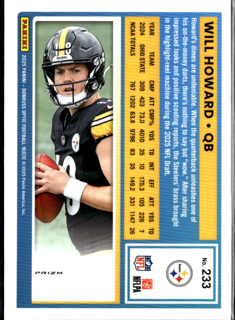 Will Howard 2025 Optic Rated Rookie Green Prizm RC Pittsburgh Steelers